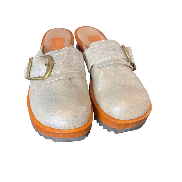 Jim Barnier Women's Wooden Heel Clog Silver Size 11 Platform Sandals Leather New - Picture 5 of 11